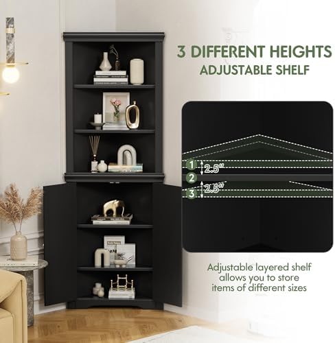 Flamaker Corner Cabinet, Freestanding Corner Shelf for Bathroom, Black - Image 4