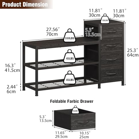 EXOTICA Industrial Shoe Storage Bench with 4 Drawers & Seat, Black - Image 2