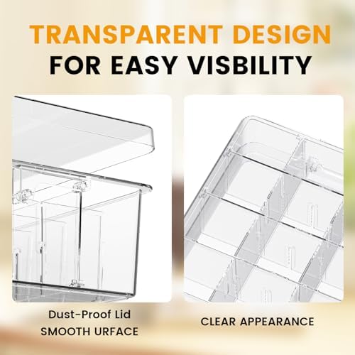 Socks Bra Underwear Drawer Organizer for Closet, 2 PCS Plastic Storage Box with 15 Removable Compartments and Lid, Clear Dresser Drawer Organizer Storage Container with Dividers for Sock Ties Belts - Image 7