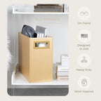 BLU MONACO | Magazine Holder Wooden Gold Basket | Vertical File Organizer for Floor or Bathroom | Narrow Decorative Storage Rack with Handles - Image 5