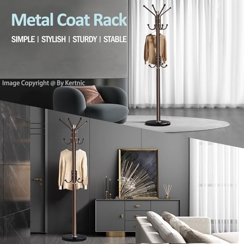 Kertnic Modern Coat Rack Freestanding with Natural Marble Base & Sturdy Metal Frame, 11 Hooks Hall Tree for Jackets, Hats, Bags, Entryway Organizer for Bedroom, Living Room, Closet (11 hooks-Bronze) - Image 4
