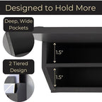 BLU MONACO | Wall-Mounted Mail and Key Holder in Grey Wood | Two-Tier Mail Organizer with Gold Hooks | Entryway Command Center for Home or Office - Image 3