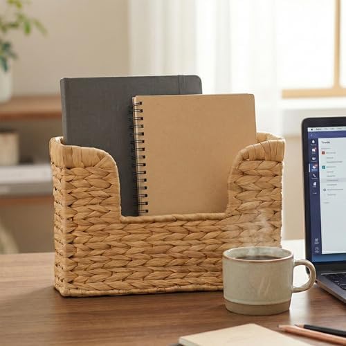 Magazine Holder Wall Basket Water Hyacinth Woven Mail Organizer, Wicker Wall Hanging Baskets for Magazines, Letters & Storage Decorative Mail Holder, Magazine Rack, Hanging Basket 11.8x4.3x7.9 Inch - Image 5