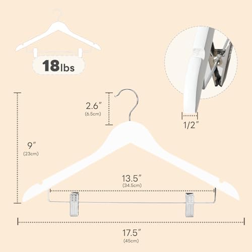 HOUSE DAY Wooden Hangers with Clips 24 Pack, Suit and Pants Hangers, White - Image 3