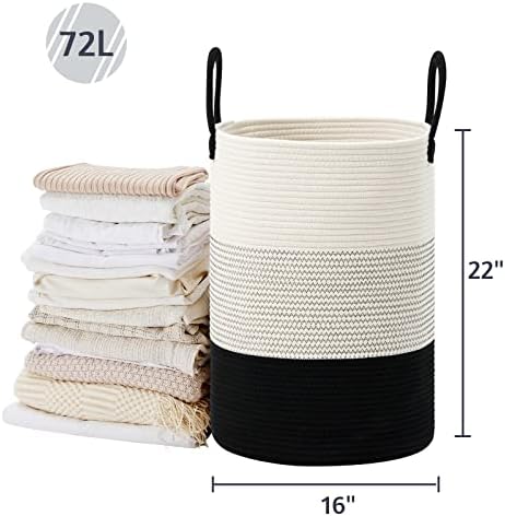 VIPOSCO 72L Tall Woven Laundry Basket Hamper, White Black - Image 5