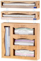 6-in-1 Bamboo Kitchen Drawer Organizer for Storage Bag, Foil & Plastic Wrap by Pollilar