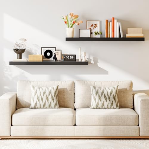 HOOBRO Floating Shelves for Wall, Wall Mounted Shelf Set of 2, 47.2" Hanging Shelf with Invisible Brackets, for Wall Decor Storage in Bathroom Bedroom Kitchen Living Room Office, Black BK120BJP201 - Image 5