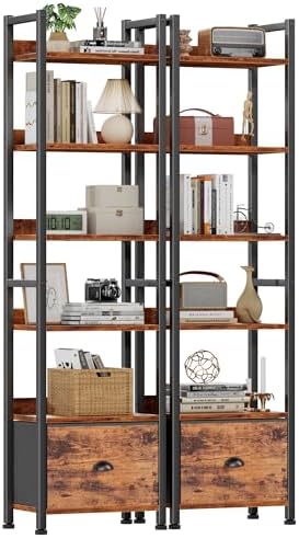 Furologee 6 Tier Bookshelf Set of 2,Industrial Bookshelves and Bookcases by Furologee
