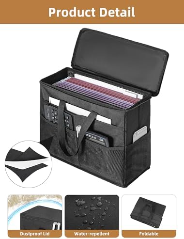 Qozary 2 Pack File Folder Organizer Box-Hanging File Tote Bag With Lids, Collapsible Portable Filing Organizer Box With Handle, Document Storage Bag For Office,Home,Travel, School - Image 2