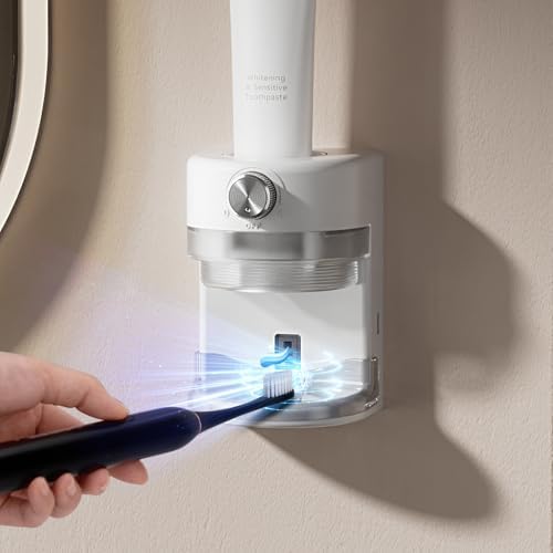 Toothpaste Squeezer, Bathroom wall Mounted Electric Toothpaste Dispenser with Adjustable Toothpaste Dispensing Amount, Automatic Toothpaste Dispenser for Adults and Kids (White) by Wekity