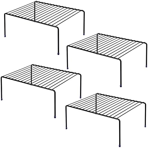 Medium (13.1 x 10.2 Inch) Cabinet Storage Shelf Rack , Kitchen Shelves，Kitchen Counter and Cabinet Shelf, Storage Rack Organizer for Kitchen, Fridge, Cabinet, Bathroom Cupboard& Pantry (4, Black) by JBESUHI