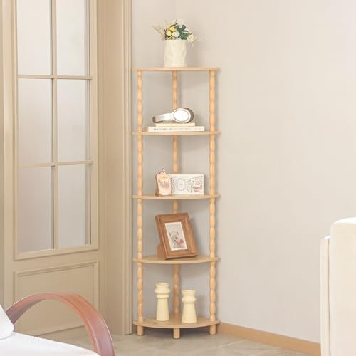 MaxSmeo Corner Shelf, 5-Tier Corner Bookshelf for Small Spaces, Stylish Corner Storage Display Shelves for Bedroom, Bathroom, Kitchen, Living Room (Natural) - Image 5