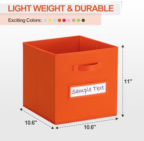 Fabric storage cubes (8 Pack) 11 Inch Cube Storage Bin, cube organizer bins with 8 Labels Window Cards & a Pen, Foldable cube organizer bins and Storage Box, Orange - Image 2