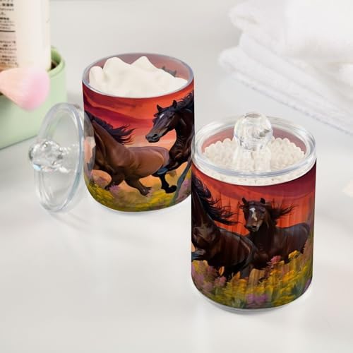 Horse Riders in The Sunset 4 Pack Clear Plastic Qtip Holder Dispenser Set,Bathroom Storage Canister for Cotton Swabs, Balls, Dental Floss,Pads,Organize with Apothecary Jars - Image 5