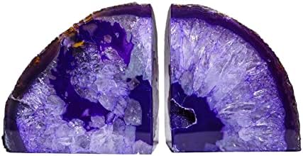AMOYSTONE Purple Agate Bookends, Small Crystal Book Ends for Bedroom Shelves by AMOYSTONE%C2%AE