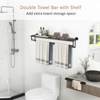 Double Towel Racks for Bathroom, 32Inch Double Towel Bar with Shelf, Towel Tack with Shelf, Wall Mount Towel Holder, Stainless Steel Towel Rod(Matte Black) - Image 5
