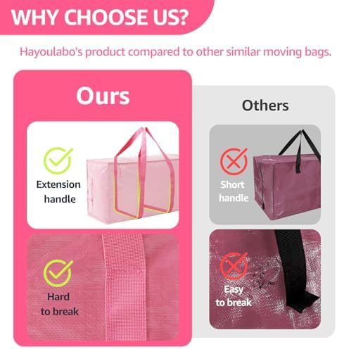 Moving Bags Heavy Duty Extra Large, Moving Boxes, Moving Supplies Essentials,Storage Bins with Lids, Plastic Packing Totes, Storage Bags for Clothes with Handles & Zippers(Pink, 10 Pack) - Image 4