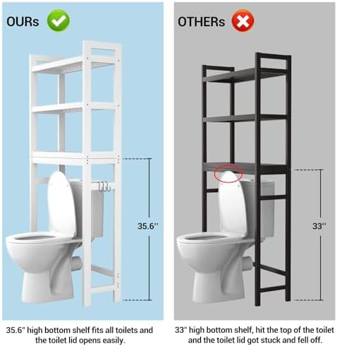 Homykic Over The Toilet Storage, 3-Tier Bamboo Bathroom Shelf, White - Image 6