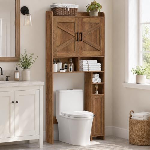 Homhedy Wooden Over The Toilet Storage Cabinet, Rustic Walnut by Homhedy