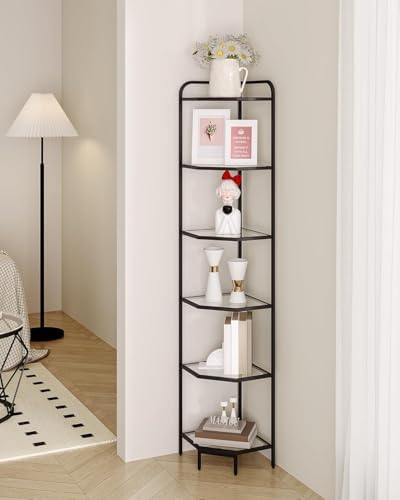 Hzuaneri Corner Shelf Stand, 6-Tier Glass Bookshelf Bookcase, Plant Stand - Image 6