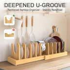 Bamboo Pots and Pans Organizer Under Cabinet, Adjustable Pot Lid Organizer - Image 3