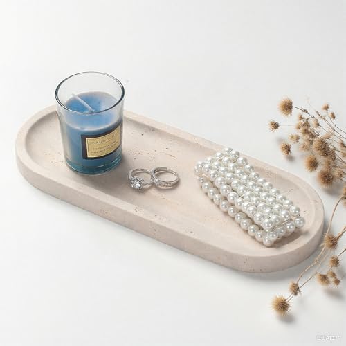 Oval Travertine Stone Tray for Jewelry, Candles, Perfume, Decorative Marble Bathroom Tray for Countertop Organizer 9.8inch x 3.9inch x 0.7inch - Image 7