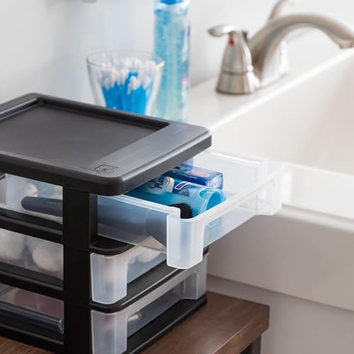 IRIS USA 4-Pack, 3-Drawer Small Plastic Stacking Desktop Organizer, Black - Image 6