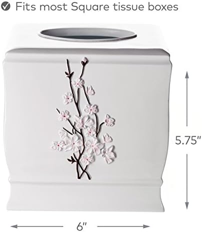 Vanda Cherry Blossom White Square Resin Tissue Box Cover with Bottom Slider - Image 2