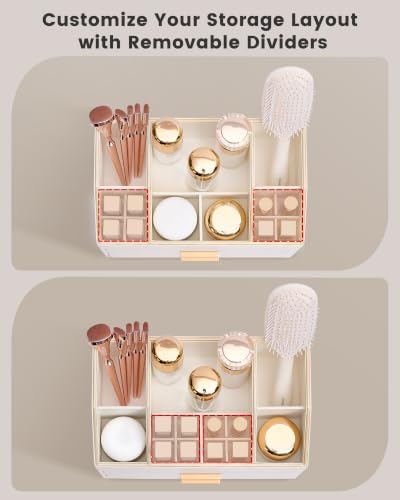 Lolalet 4-Layer PU Leather Makeup Organizer for Cosmetic Vanity -Beige - Image 6