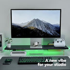 Bamboo Monitor Stand, Desk Shelf with Acrylic Legs and RGB Lights - Image 5