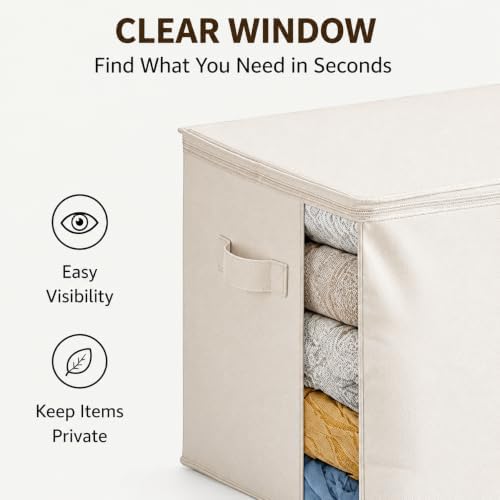 3Pack Canvas Storage Bags for Clothes & Comforters with Clear Window, Beige - Image 3