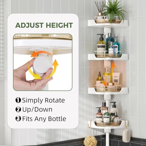 360°Rotating Corner Shower Caddy Organizer Tension Pole,Gold - Image 3