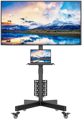 BONTEC Rolling TV Stand with Pegboard Storage for 32–65 Inch TVs, Black by BONTEC