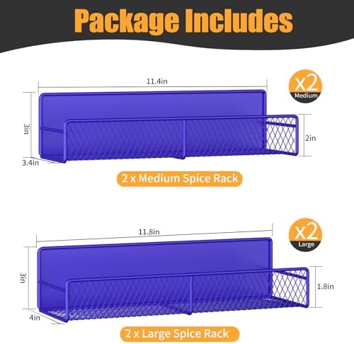 DTUQYX Magnetic Spice Rack for Refrigerator, 4 Pack 100% Metal Strong Magnet Fridge Shelves, Space Saving Spice Organizer, No Drilling Home Kitchen Laundry Room Storage Organization, Purple Blue - Image 2