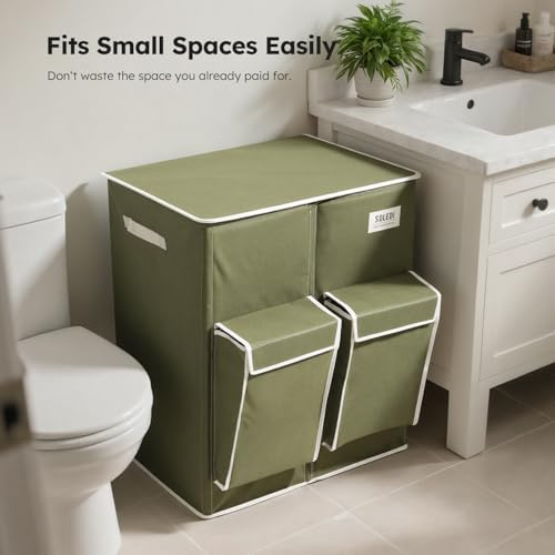 SOLEDI 180L Double Laundry Hamper with Lid and 2 Side Pockets, Dual Hamper - Image 6