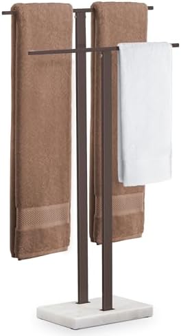 KES Bronze Standing Towel Rack with Weighted Marble Base, Towel Rack Stand by KES