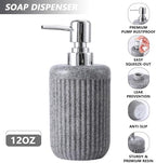 XLHOMO Resin Grey Bathroom Accessories Set 5 Pcs, Lotion Soap Dispenser, Toothbrush Holder, Bathroom Tumbler, Qtip Holder and Vanity Tray, Bathroom Countertop Organizer Set for Modern Home Apartment - Image 3