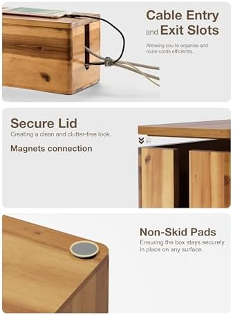 TIDITA 16" L Wooden Cable Management Box Round Edge, Magnetic Lid, Large - Image 3