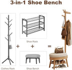 AQIMUELE Shoe Bench with Coat Rack, Shoe Rack with 9 Hooks, Natural - Image 4