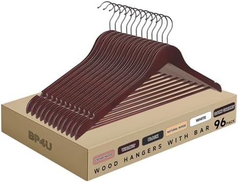 Wooden Clothes Hangers with Pants Bars, Mahogany, 96-Pack by BP4U%E2%84%A2
