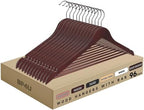 Wooden Clothes Hangers with Pants Bars, Mahogany, 96-Pack by BP4U%E2%84%A2