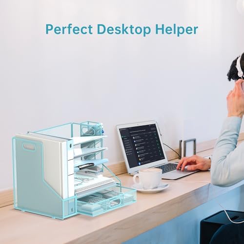 Desk Organizer with 5 Tier File Holder and Sliding Drawer Pen Holder Black - Image 7