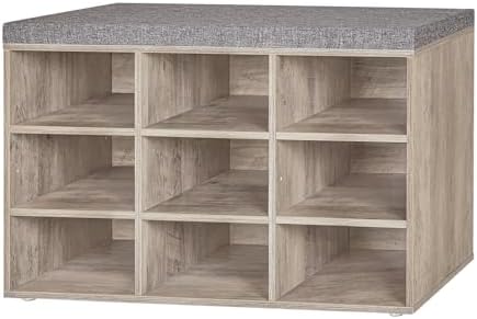 DINZI LVJ Shoe Storage Bench with Cushion, 31.5" Cubby Shoe Rack, 9 Cubbies by DINZILVJ