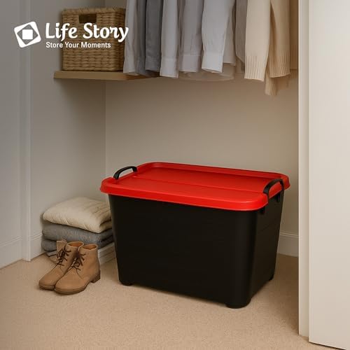 Life Story 6 Pack Heavy Duty Stackable Storage Bin, 55 Quart Home Organizer, Versatile Lightweight Locking Bins with Carrying Handles, Black/Red - Image 4