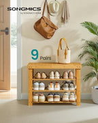 SONGMICS Shoe Rack Bench, 4 Tier Bamboo, 11.3 x 27.6 x 20.5 Inches - Image 3