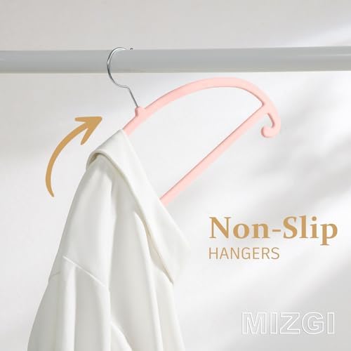 MIZGI 50 Pack Blush Pink Velvet Hangers - No Shoulder Bumps, Heavy Duty Non-Slip Chrome Hooks for Jackets, Coats, Pants - Image 4