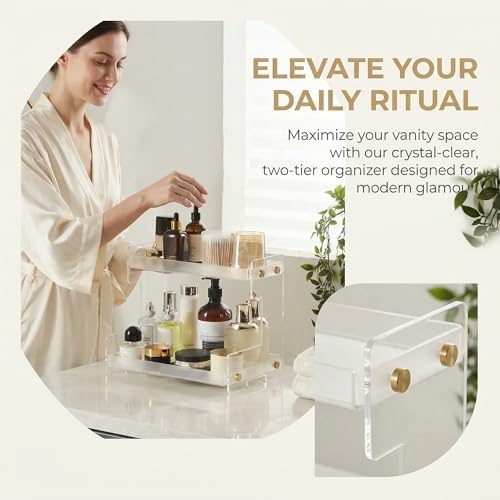 FFK Bathroom Organizer Countertop, 2 Tier Bathroom Counter Organizer Kitchen Spice Rack Cosmetic Organizer,Countertop Storage for Bathroom, Kitchen, Living Room, Bedroom, Dressing Table - Image 3