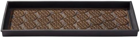 HF by LT Mandala Premium Rubber Boot Tray, 34 x 14 inches, Heavy Duty Vulcanized Rubber Design, One-Piece Seamless Construction, Year Round Use Indoors/Outdoors, Black with Brushed Brass - Image 2