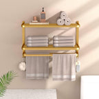 23 Inch 3-Tier Gold Towel Racks for Bathroom with Towel Bars Multilayer Hotel Towel Shelf Stainless Steel Wall-Mounted Brushed Finish Holder with Towel Shelves - Image 6