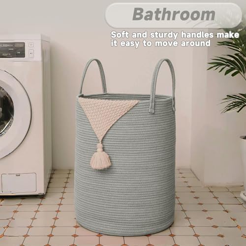 JMvicyroam 80L Cotton Rope Laundry Basket Hamper, Grey - Image 5